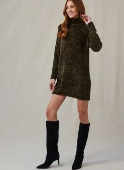 Bella Dahl Turtle Neck Chenille Sweater Dress - Italian Herb- Short Dresses