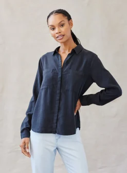 Bella Dahl Two Pocket Classic Button Down - Vintage Black- Essentials Tops