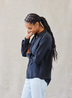 Bella Dahl Two Pocket Classic Button Down - Vintage Black- Essentials Tops