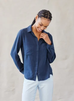 Bella Dahl Two Pocket Classic Button Down - Endless Sea- Essentials Tops