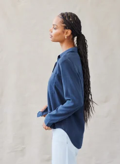 Bella Dahl Two Pocket Classic Button Down - Endless Sea- Essentials Tops