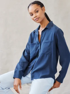 Bella Dahl Two Pocket Classic Button Down - Endless Sea- Long Sleeve