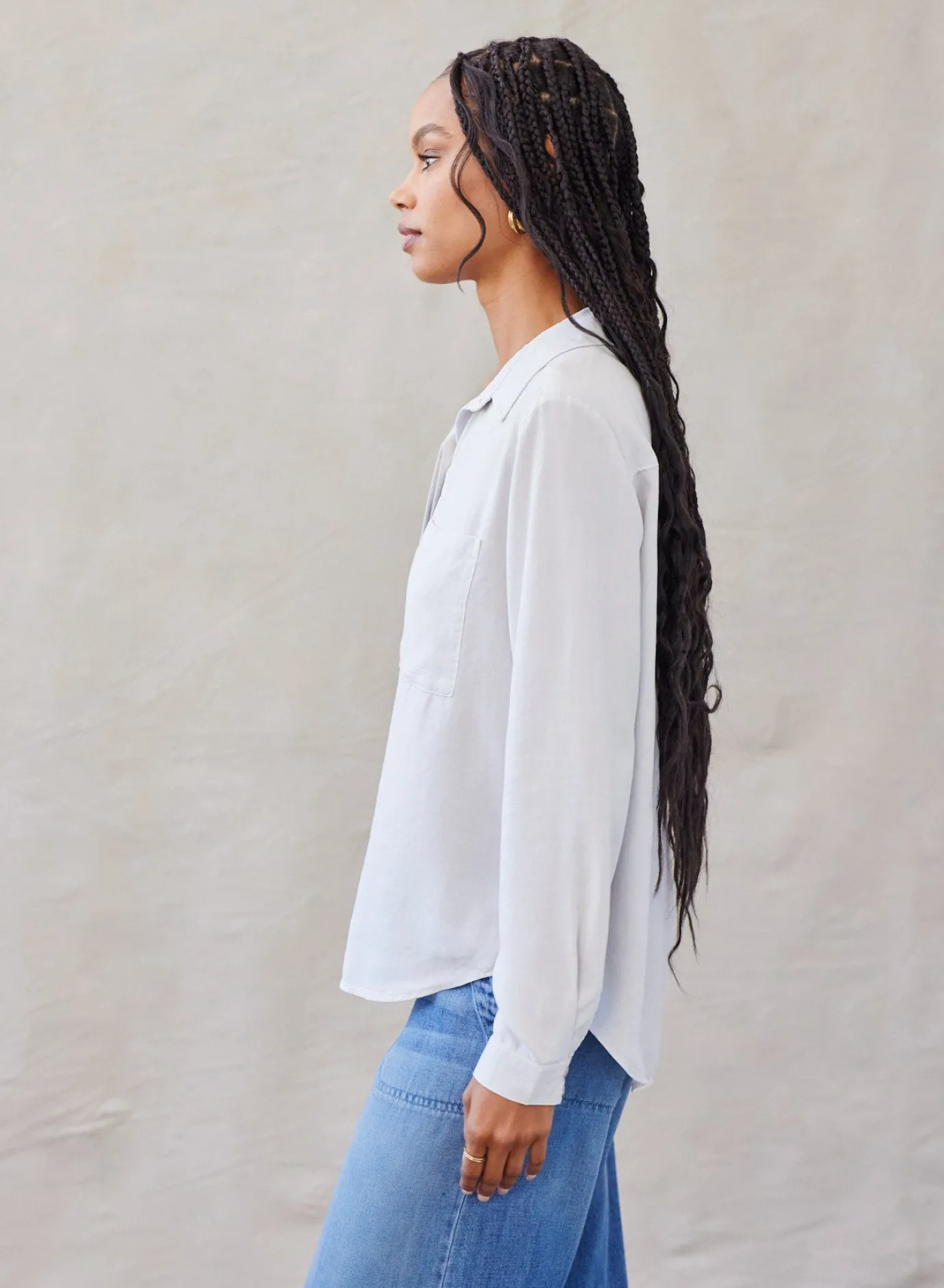 Bella Dahl Two Pocket Classic Button Down - Foggy Sky- Long Sleeve