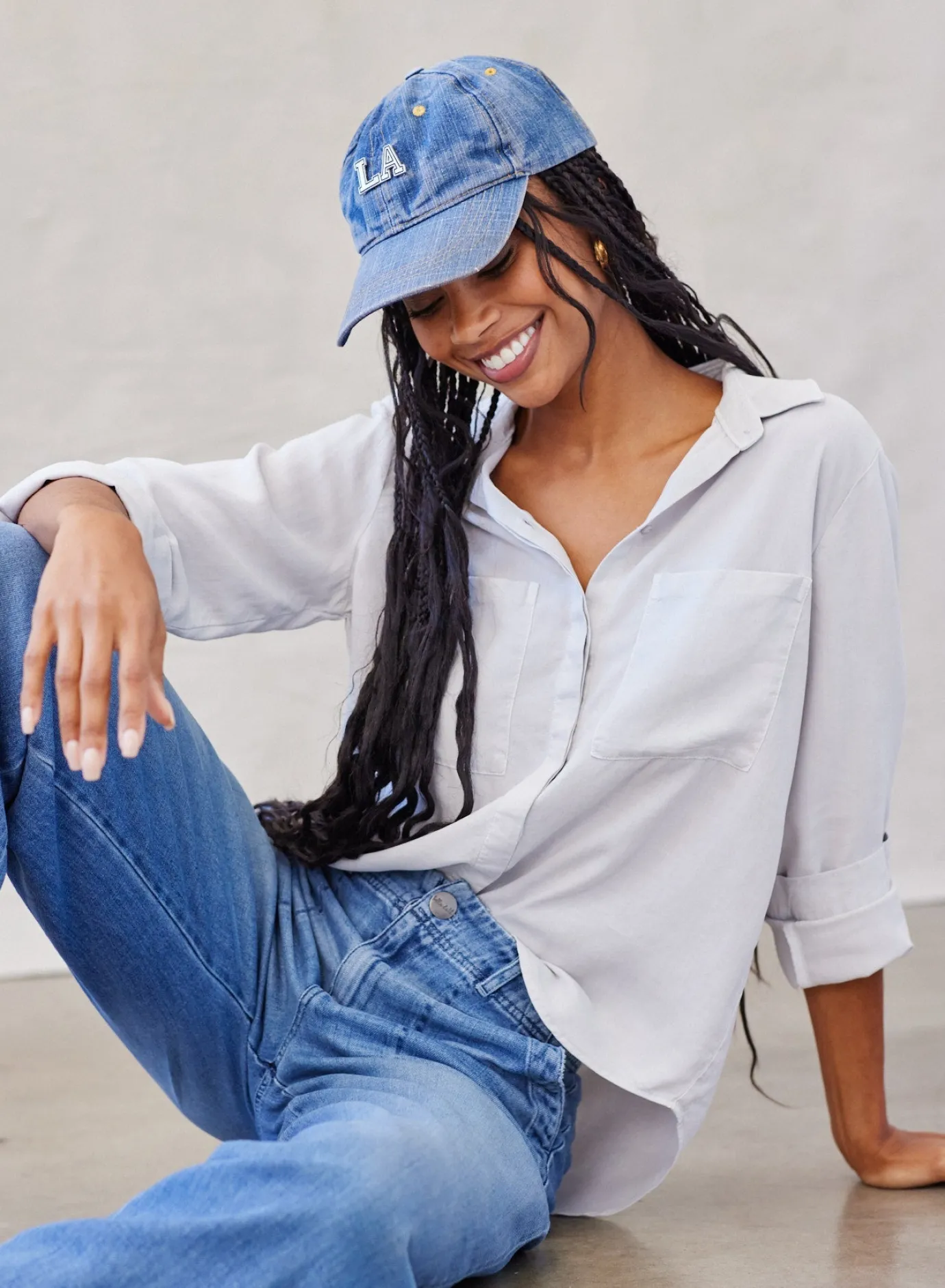 Bella Dahl Two Pocket Classic Button Down - Foggy Sky- Long Sleeve