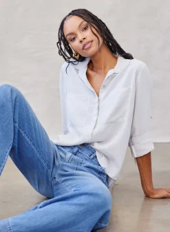 Bella Dahl Two Pocket Classic Button Down - Foggy Sky- Long Sleeve