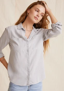 Bella Dahl Two Pocket Classic Button Down - Foggy Sky- Long Sleeve