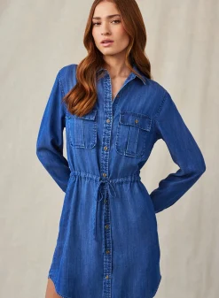 Bella Dahl Utility Pockets Mini Shirt Dress - Moonlit Haze Wash- Short Dresses