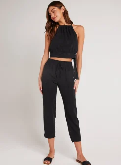 Bella Dahl Utility Tie Waist Trouser - Vintage Black- Essentials Bottoms