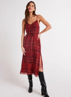 Bella Dahl V-Neck Cami Shift Dress - Blurred Plaid Print- Long Dresses