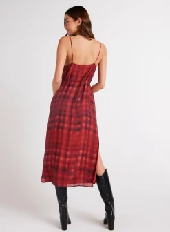 Bella Dahl V-Neck Cami Shift Dress - Blurred Plaid Print- Long Dresses