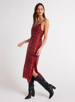 Bella Dahl V-Neck Cami Shift Dress - Blurred Plaid Print- Long Dresses