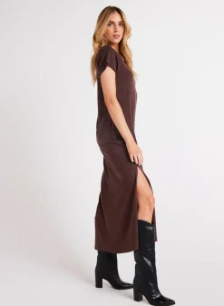 Bella Dahl V-Neck Knit Maxi Dress - Chestnut Brown- Essentials Dresses