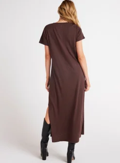 Bella Dahl V-Neck Knit Maxi Dress - Chestnut Brown- Seasonal Essentials