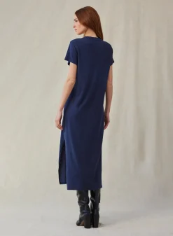 Bella Dahl V-Neck Knit Maxi Dress - Endless Sea- Long Dresses