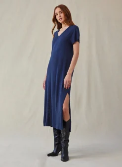 Bella Dahl V-Neck Knit Maxi Dress - Endless Sea- Long Dresses