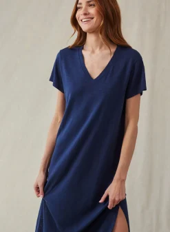 Bella Dahl V-Neck Knit Maxi Dress - Endless Sea- Long Dresses