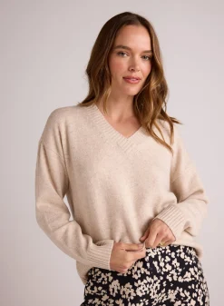 Bella Dahl V-Neck Sweater - Ivory Oat- Sweaters