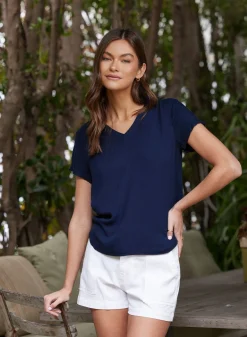 Bella Dahl V-Neck Tee - Endless Sea- Short Sleeve