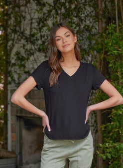Bella Dahl V-Neck Tee - Vintage Black- T-Shirts