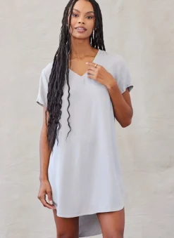 Bella Dahl V-Neck Tee Dress - Foggy Sky- Short Dresses