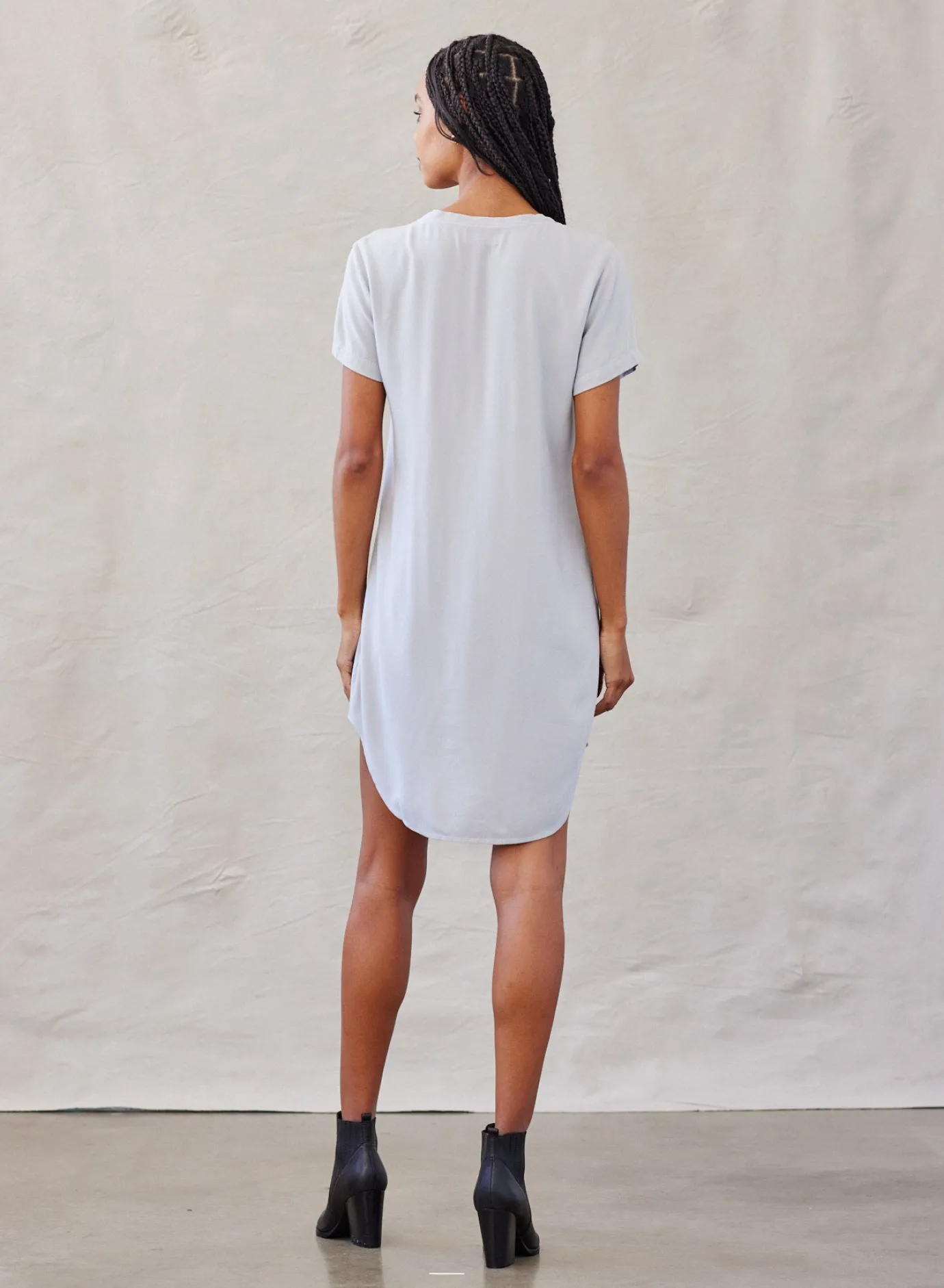 Bella Dahl V-Neck Tee Dress - Foggy Sky- Short Dresses