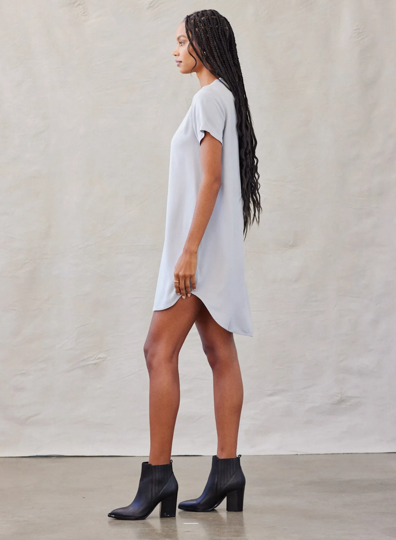 Bella Dahl V-Neck Tee Dress - Foggy Sky- Short Dresses