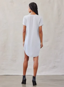 Bella Dahl V-Neck Tee Dress - Foggy Sky- Essentials Dresses