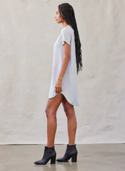 Bella Dahl V-Neck Tee Dress - Foggy Sky- Essentials Dresses