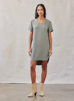 Bella Dahl V-Neck Tee Dress - Soft Army- Short Dresses