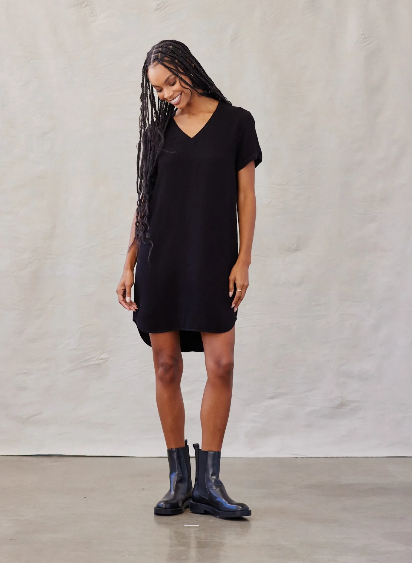 Bella Dahl V-Neck  Tee Dress - Vintage Black- Short Dresses