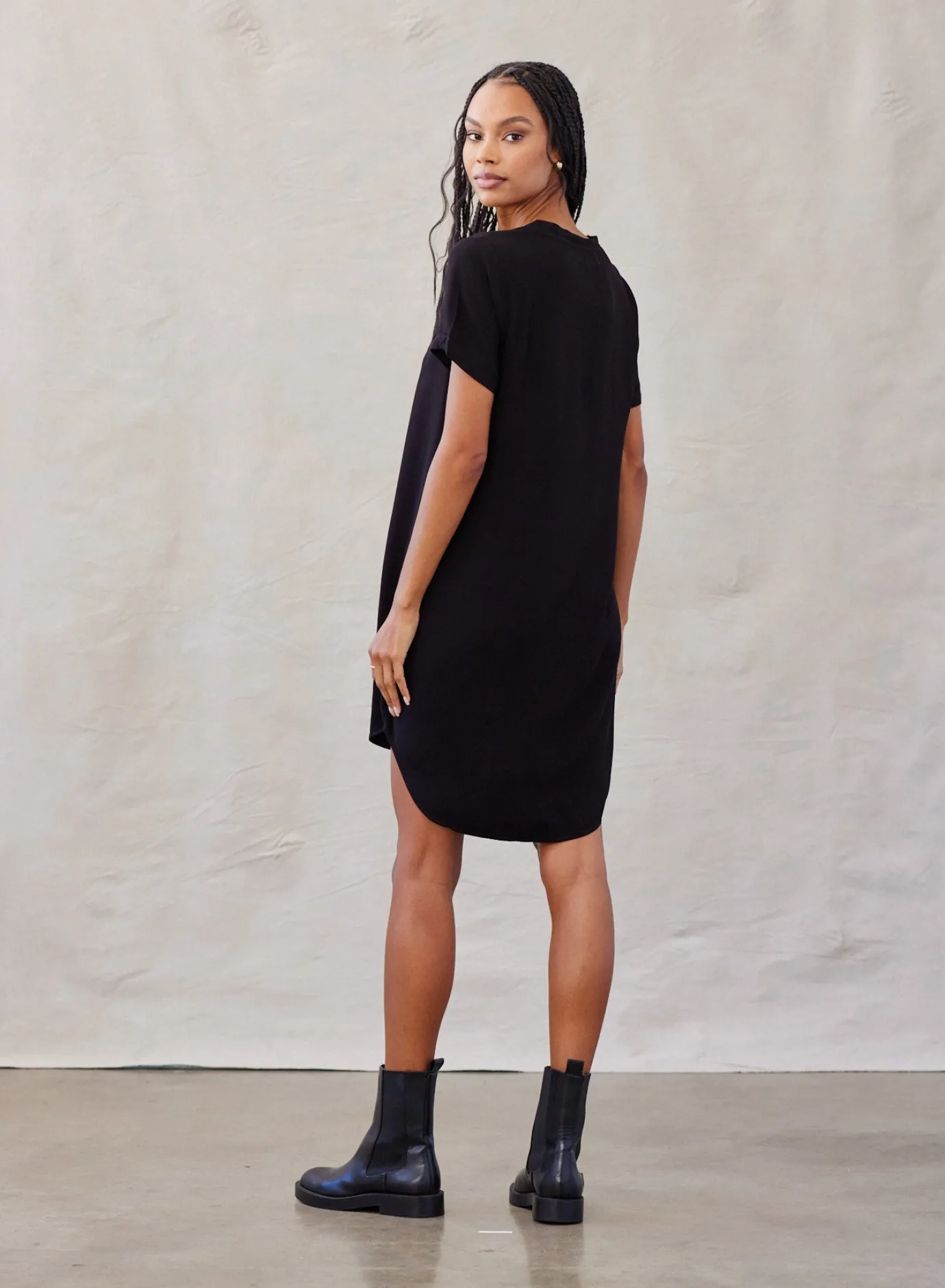 Bella Dahl V-Neck  Tee Dress - Vintage Black- Essentials Dresses