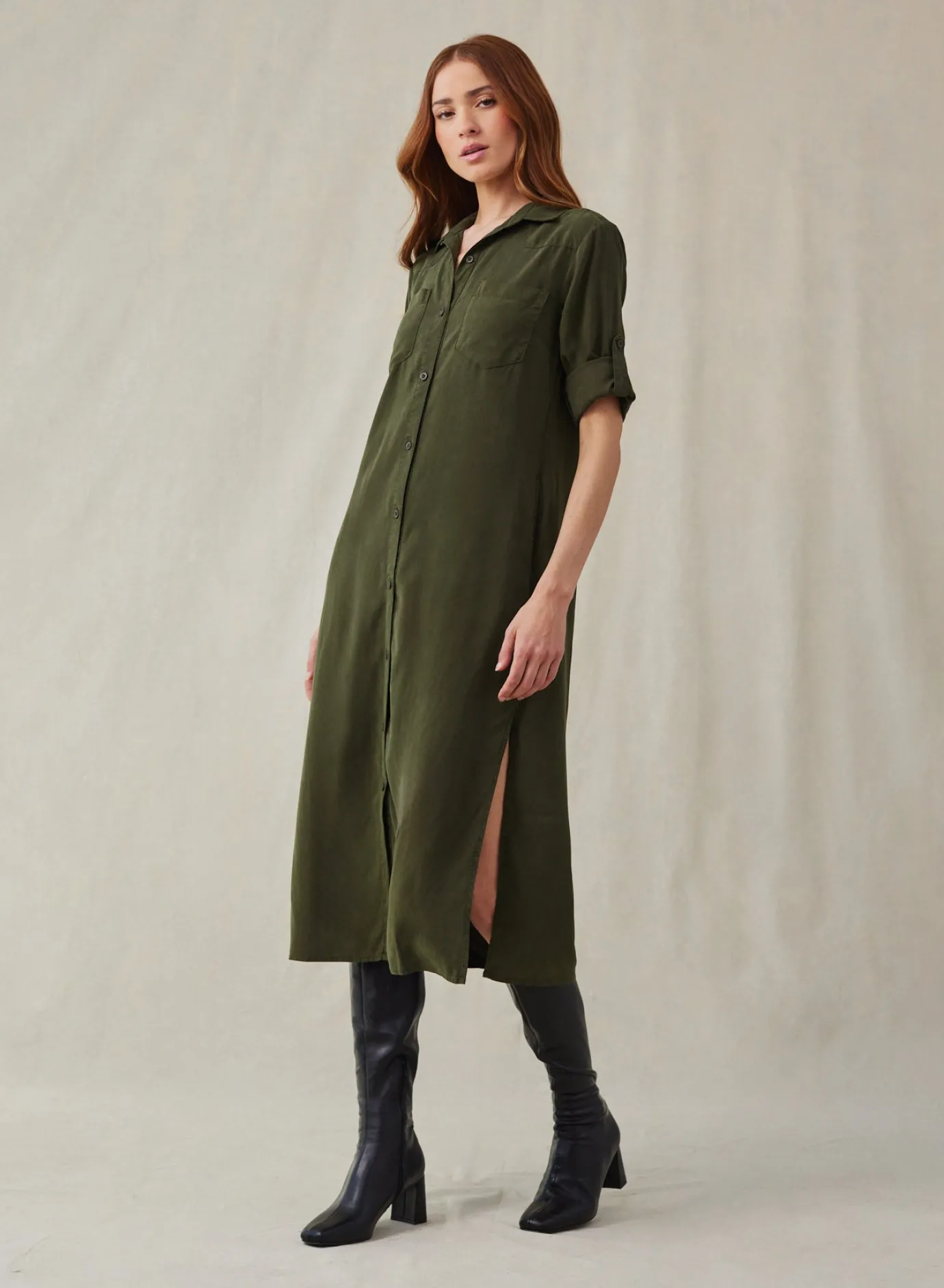 Bella Dahl Western Yoke Duster Dress - Italian Herb- Long Dresses
