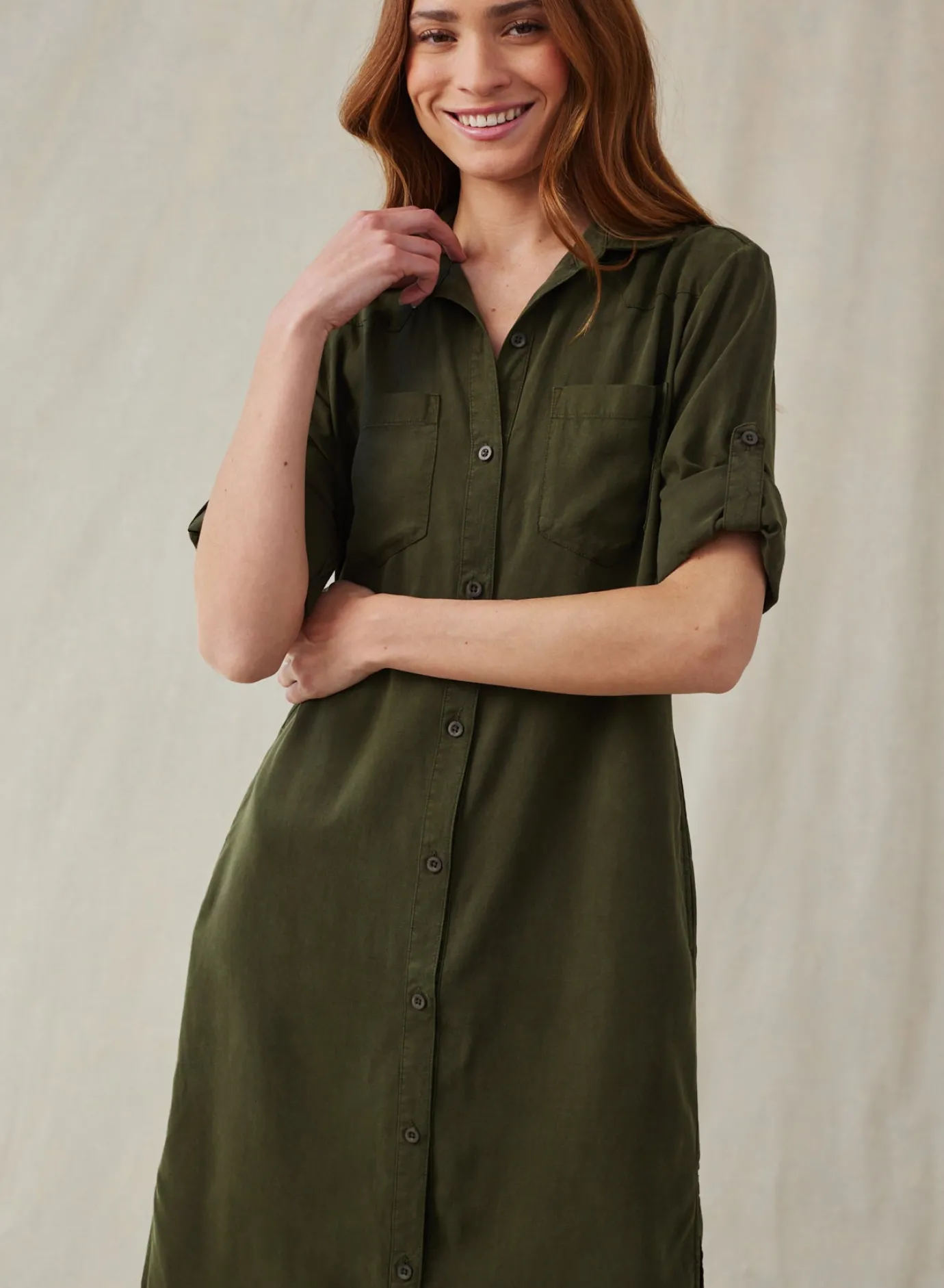 Bella Dahl Western Yoke Duster Dress - Italian Herb- Long Dresses