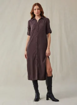 Bella Dahl Western Yoke Duster Dress - Chestnut Brown- Essentials Dresses