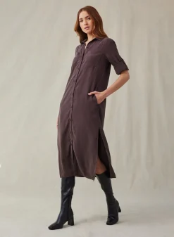 Bella Dahl Western Yoke Duster Dress - Chestnut Brown- Essentials Dresses