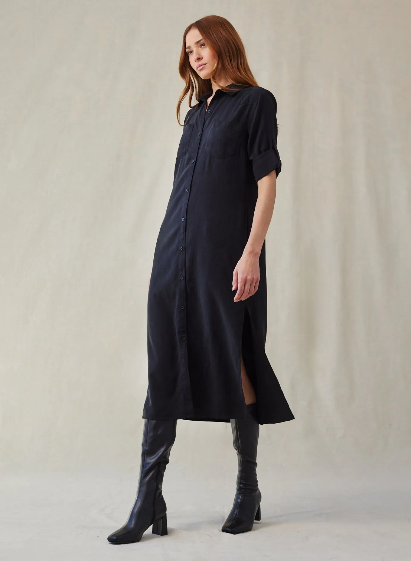 Bella Dahl Western Yoke Duster Dress - Vintage Black- Long Dresses