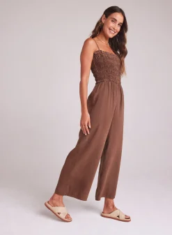 Bella Dahl Wide Leg Smocked Ruffle Jumpsuit - Botanical Brown- Rompers & Jumpsuits
