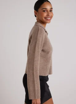 Bella Dahl Wool and Cashmere Blend Collared Sweater  - Heather Fawn- Sweaters