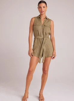 Bella Dahl Zip Front Romper - French Olive- Rompers & Jumpsuits